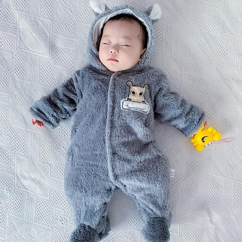 Winter Baby Overalls Fleece Thick Wool Rompers Jumpsuit Infant Clothes - MomyMall