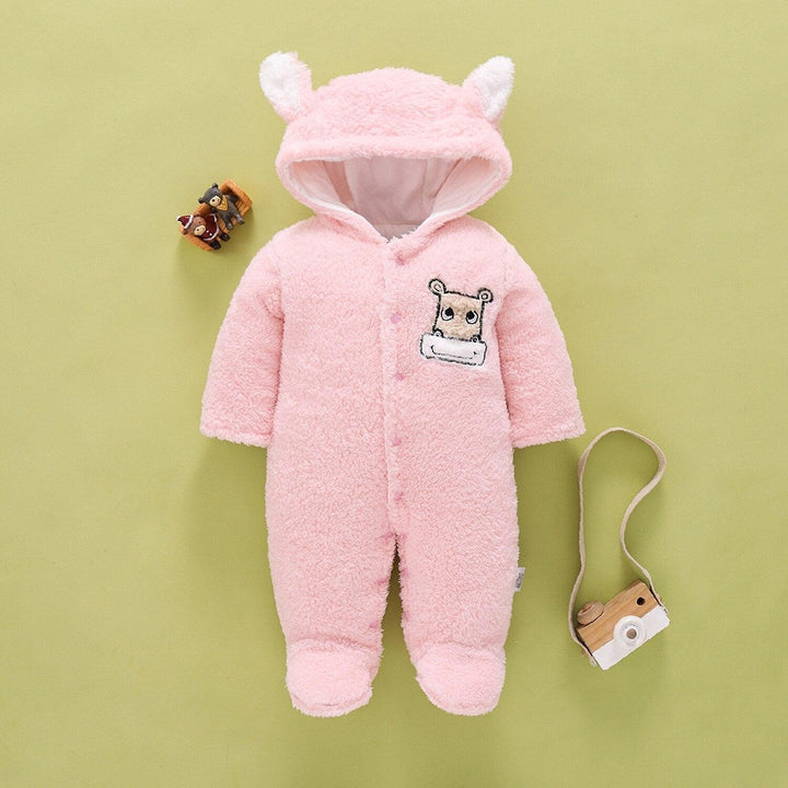 Winter Baby Overalls Fleece Thick Wool Rompers Jumpsuit Infant Clothes - MomyMall Pink / 0-3M