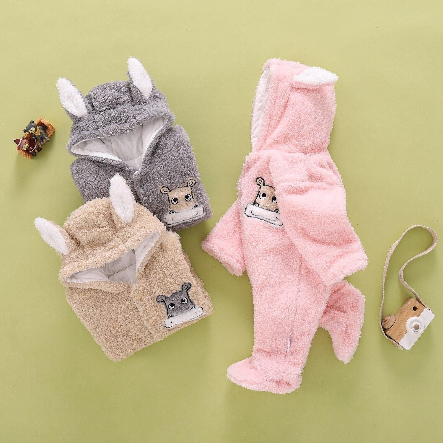 Winter Baby Overalls Fleece Thick Wool Rompers Jumpsuit Infant Clothes - MomyMall