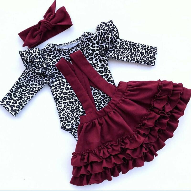 Baby Girl Leopard Set Autumn Long Sleeve Romper Ruffles Skirts Outfits 0-24M - MomyMall