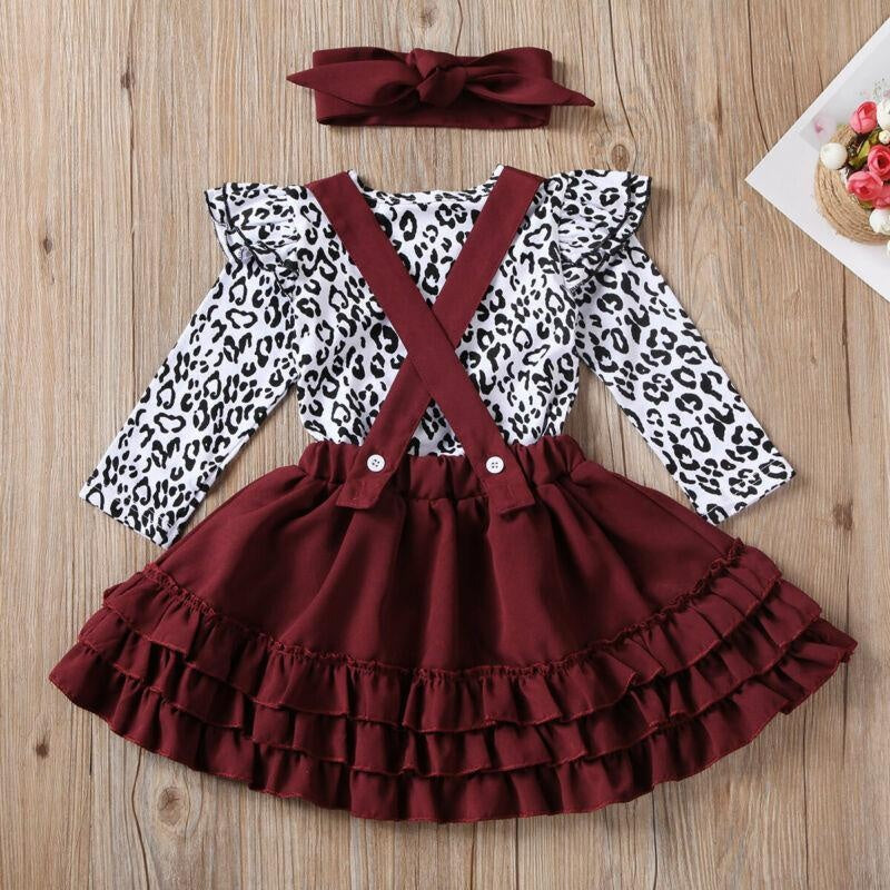 Baby Girl Leopard Set Autumn Long Sleeve Romper Ruffles Skirts Outfits 0-24M - MomyMall 0-6M