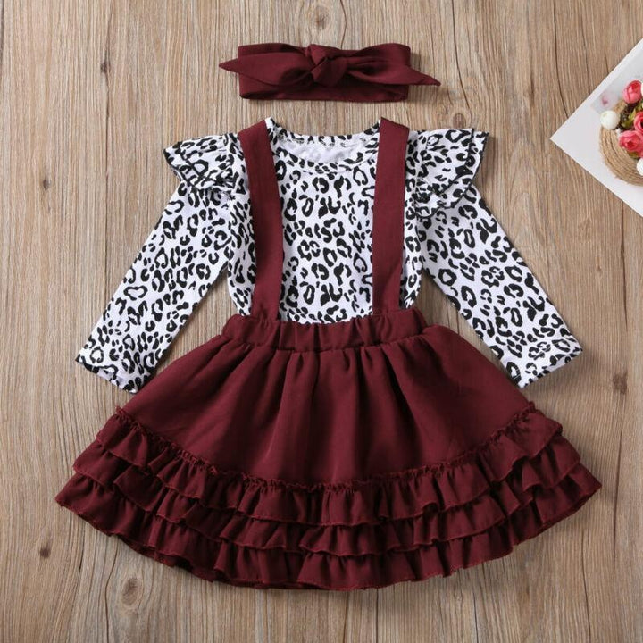 Baby Girl Leopard Set Autumn Long Sleeve Romper Ruffles Skirts Outfits 0-24M - MomyMall