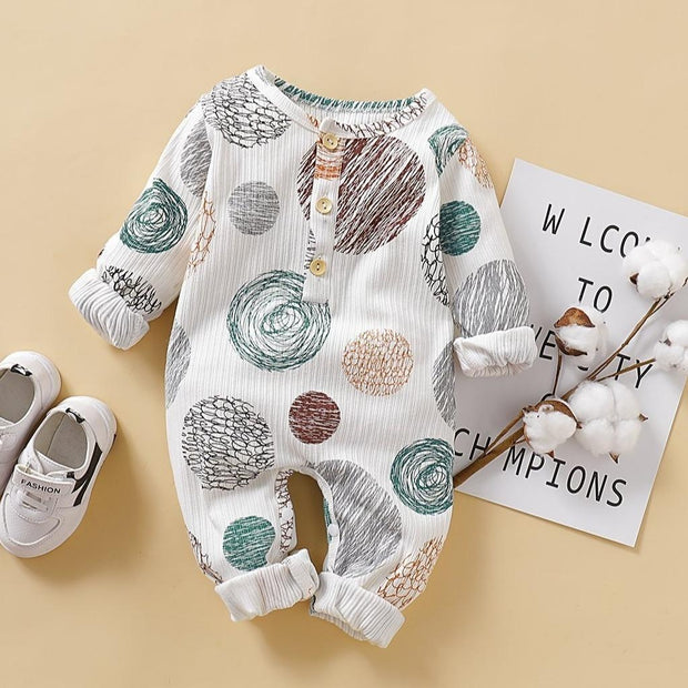 Cute Full Colored Pencil Circles Printed Long-sleeve Baby Jumpsuit - MomyMall White / 0-3 Months