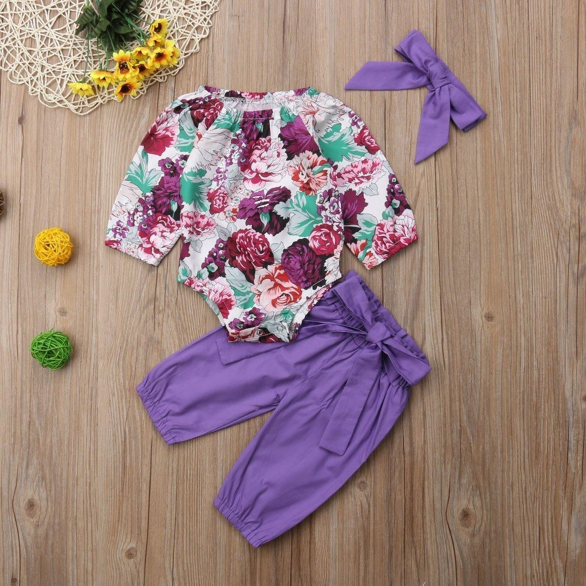 Floral Romper with Bowknot Decor Pants Set - MomyMall