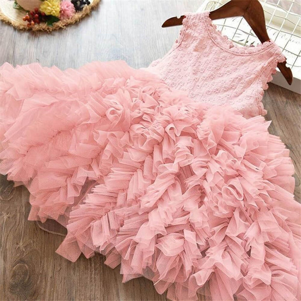 Girl Party Lace Tutu Wedding Dress - MomyMall Peach Pink / 24M
