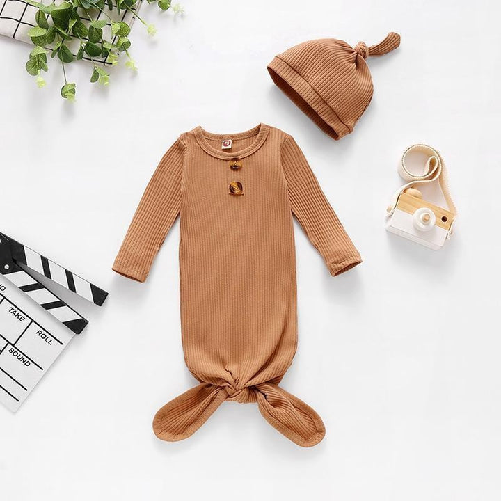 NewBorn Baby Sleeping Bag Solid Pajamas And Hat - MomyMall Brown / 0-6 Months