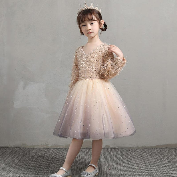 Girls Fashion Dress Shiny Sequin Princess Party Evening Tutu Dress 3-12 Years - MomyMall