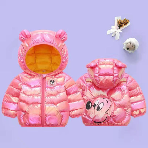 Baby Coat Boys Winter Jackets Fashion Bright Hooded Snowsuit 1-5Y - MomyMall Pink / 9-12 months