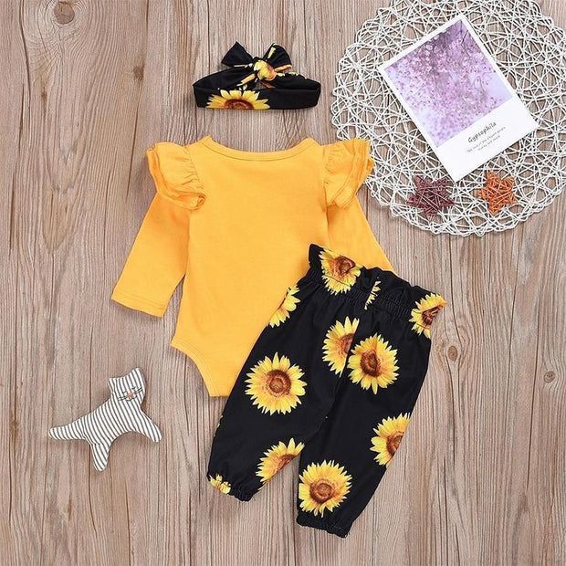 3PCS Sunflower Printed Long-sleeve Baby Set