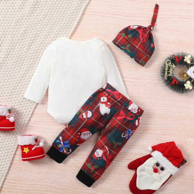 3PCS My 1st Merry Christmas Printed Baby Set