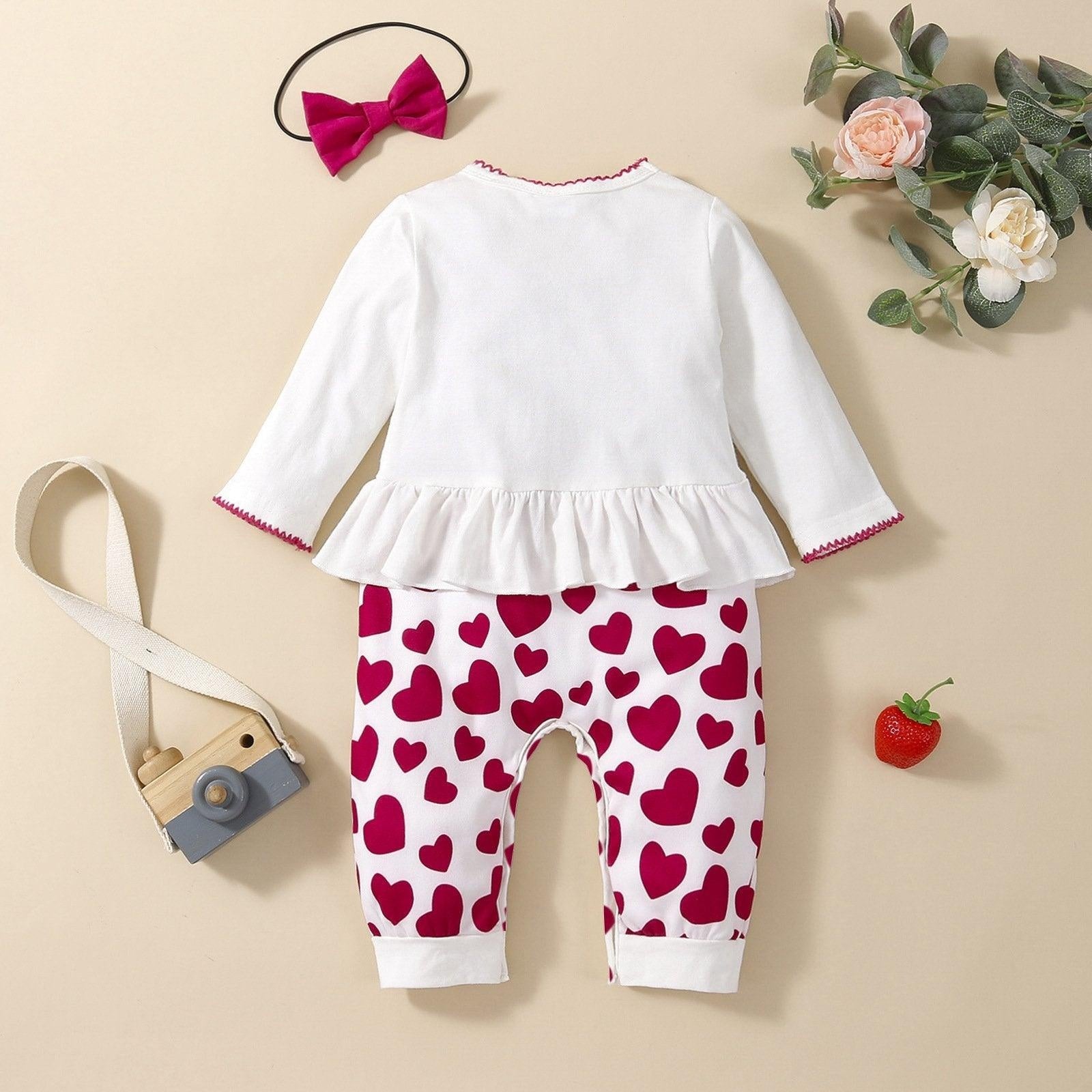 2PCS Cute Cartoon Elephant Heart Printed Baby Jumpsuit