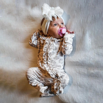 Lovely Leopard Printed Baby Zipper Jumpsuit - MomyMall White / 0-3 Months