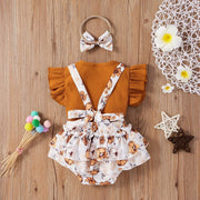 3PCS Lovely Solid Floral Printed Baby Set - MomyMall