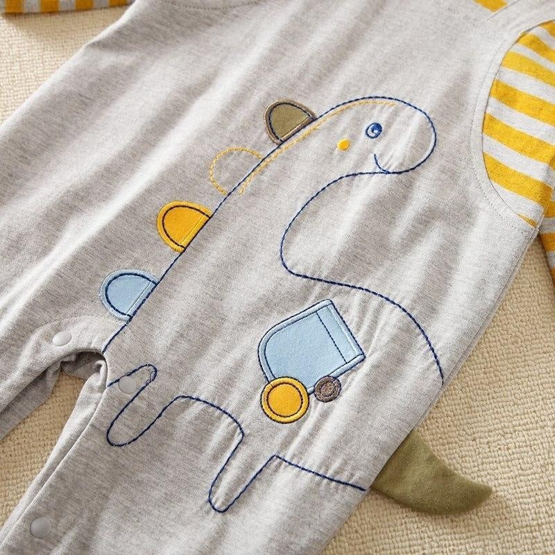 Cartoon Dinosaur Printed Long Sleeve Baby Jumpsuit