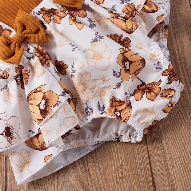 3PCS Lovely Solid Floral Printed Baby Set - MomyMall