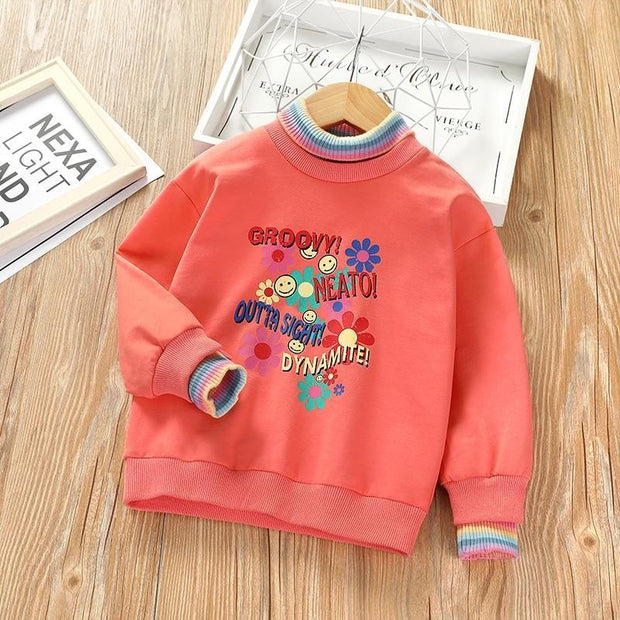 Mädchen-Baumwoll-Sweatshirt mit bedruckten Buchstaben und Nähten
