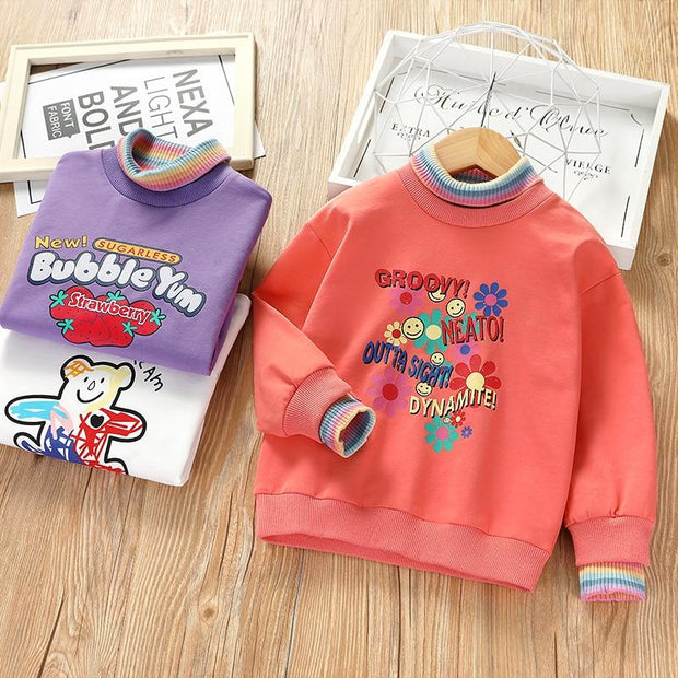 Mädchen-Baumwoll-Sweatshirt mit bedruckten Buchstaben und Nähten