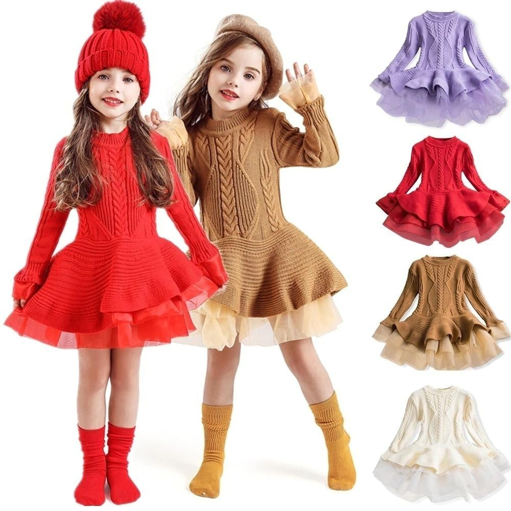 Girls Princess Costume Winter Knitted Christmas Sweater New Year Dresses 3-8 Years - MomyMall