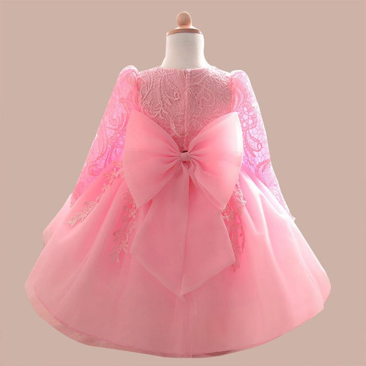Toddler Girl Christening Winter Casual Long Sleeve Flower Birthday Dress - MomyMall Pink / 3-4 Years