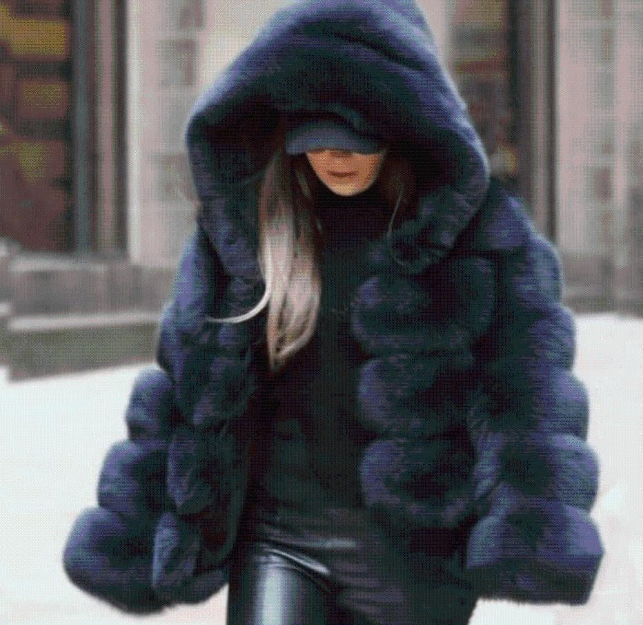 Hooded Faux Fur Panel Coat