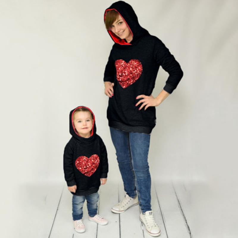 Family Matching Heart-shaped Hooded Parent-child Shirts - MomyMall