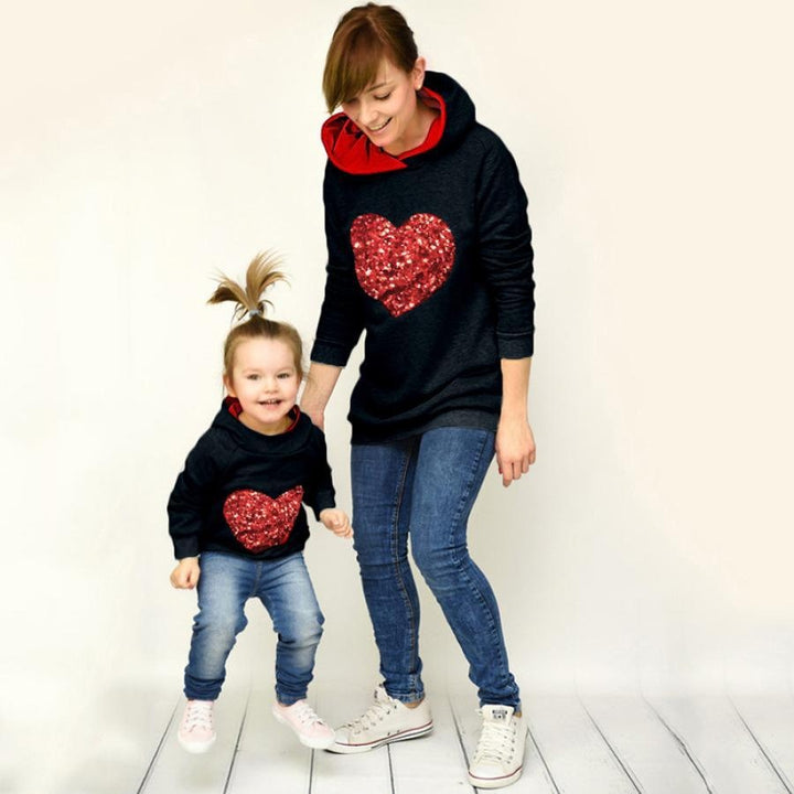 Family Matching Heart-shaped Hooded Parent-child Shirts - MomyMall Black / S