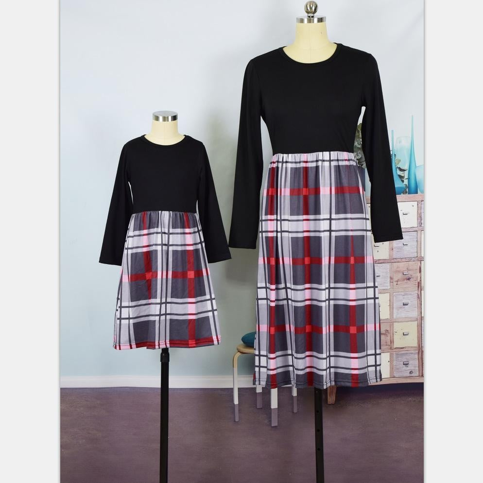 Family Matching  Plaid Mid-length Parent-child Dress