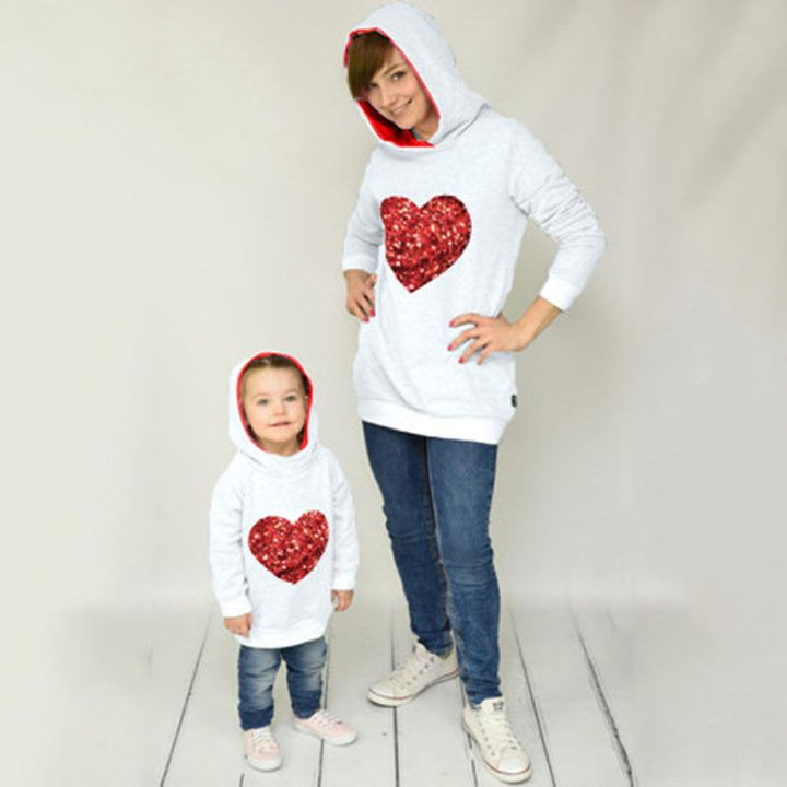 Family Matching Heart-shaped Hooded Parent-child Shirts - MomyMall White / S