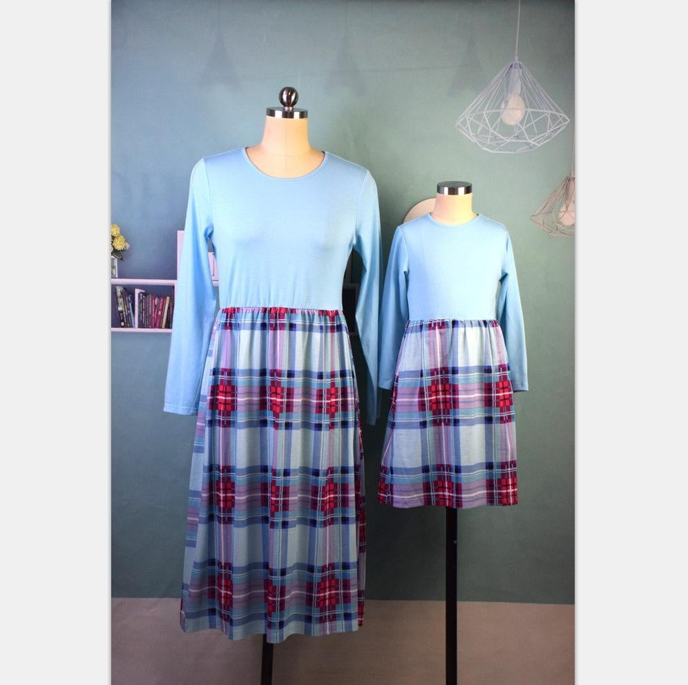 Family Matching  Plaid Mid-length Parent-child Dress