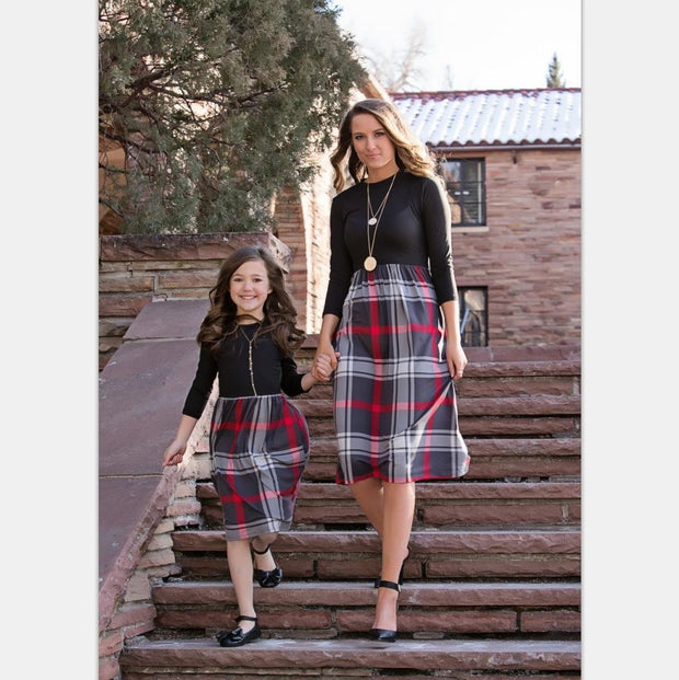 Family Matching  Plaid Mid-length Parent-child Dress