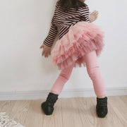 Girl Trousers Thin Style Pure Cotton Mesh Fluffy Pants - MomyMall Gradient powder / 90cm：1-2years