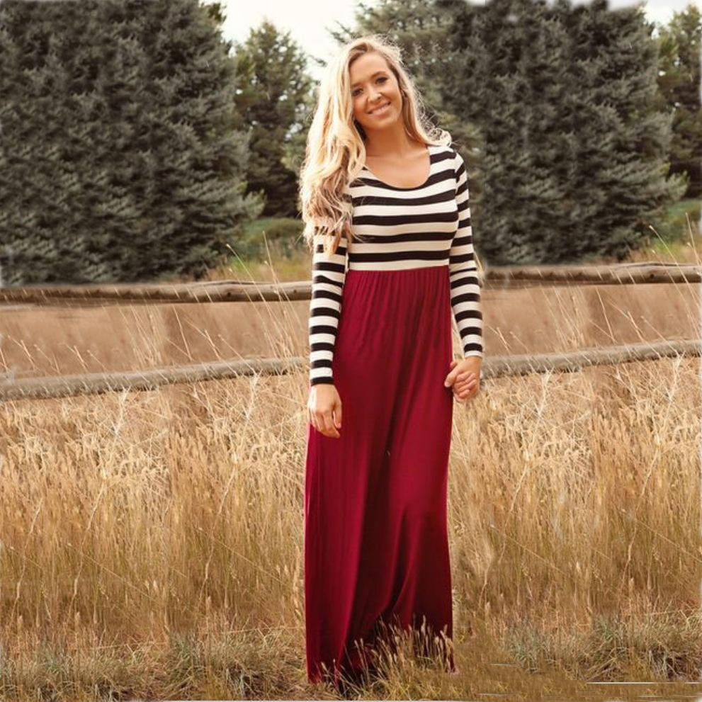 Family Matching Striped Burgundy  Dress Parent-child Dress