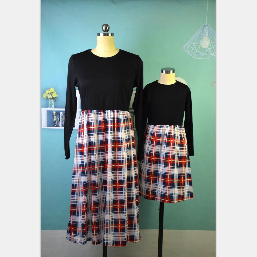 Family Matching  Plaid Mid-length Parent-child Dress