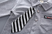 Boys Long Sleeves Autumn Spring Bow Tie Casual Set 2 Pcs