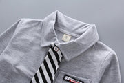 Boys Long Sleeves Autumn Spring Bow Tie Casual Set 2 Pcs