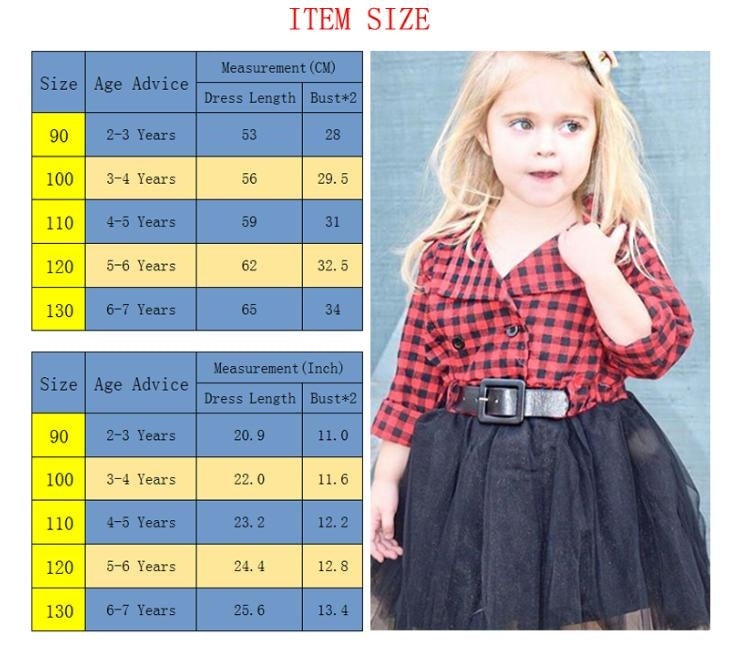 Girls Long Sleeve Plaid Tulle Patchwork Christmas Dress For 2-7T - MomyMall