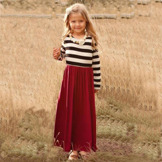 Family Matching Striped Burgundy Dress Parent-child Dress by MomyMall Family Matching Striped Burgundy Dress Parent-child Dress by MomyMall