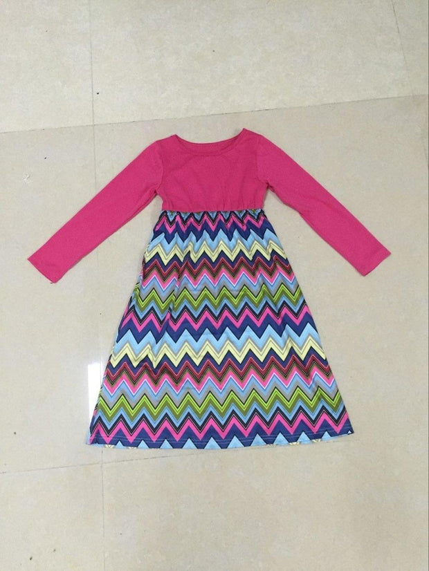 Family Matching Long-sleeved Wave Print Parent-child Dress - MomyMall