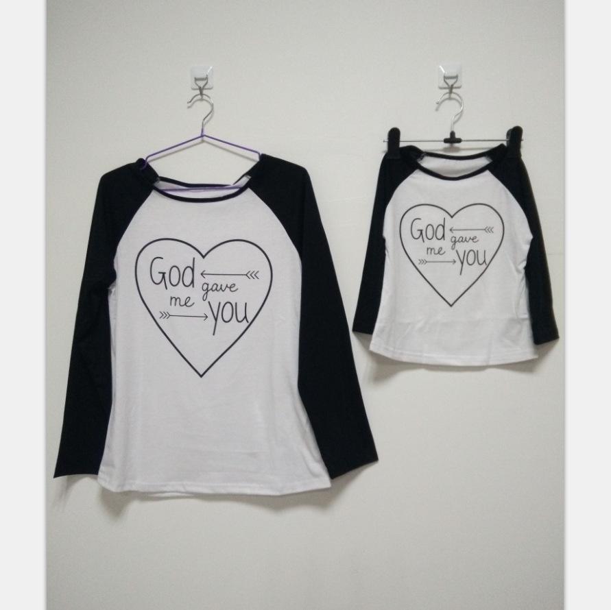 Family Matching Heart-shaped Print Long-sleeved Parent-child Blouse