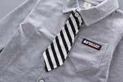 Boys Long Sleeves Autumn Spring Bow Tie Casual Set 2 Pcs