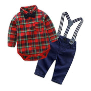 Baby Boy Set suits Red Plaid Long-sleeved Christmas 2 Pcs - MomyMall Red / 6-12 Months