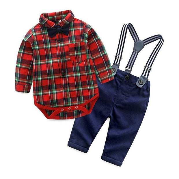 Baby Boy Set suits Red Plaid Long-sleeved Christmas 2 Pcs - MomyMall Red / 6-12 Months