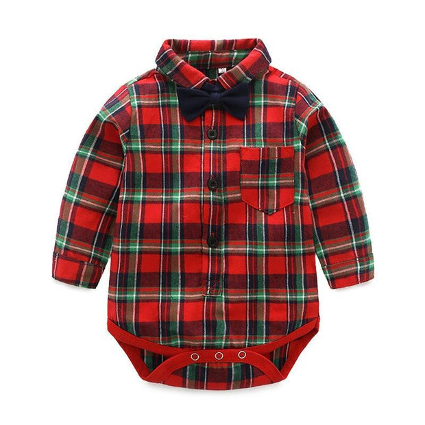 Baby Boy Set suits Red Plaid Long-sleeved Christmas 2 Pcs - MomyMall