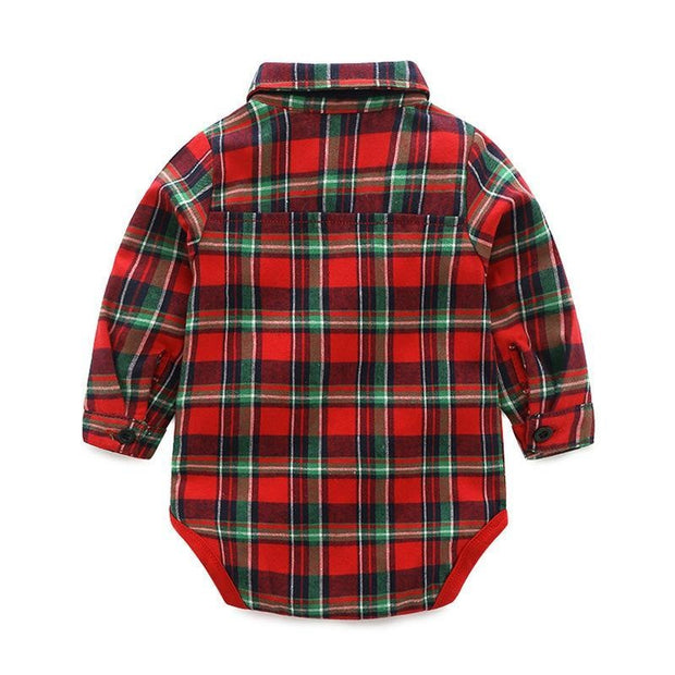 Baby Boy Set suits Red Plaid Long-sleeved Christmas 2 Pcs - MomyMall