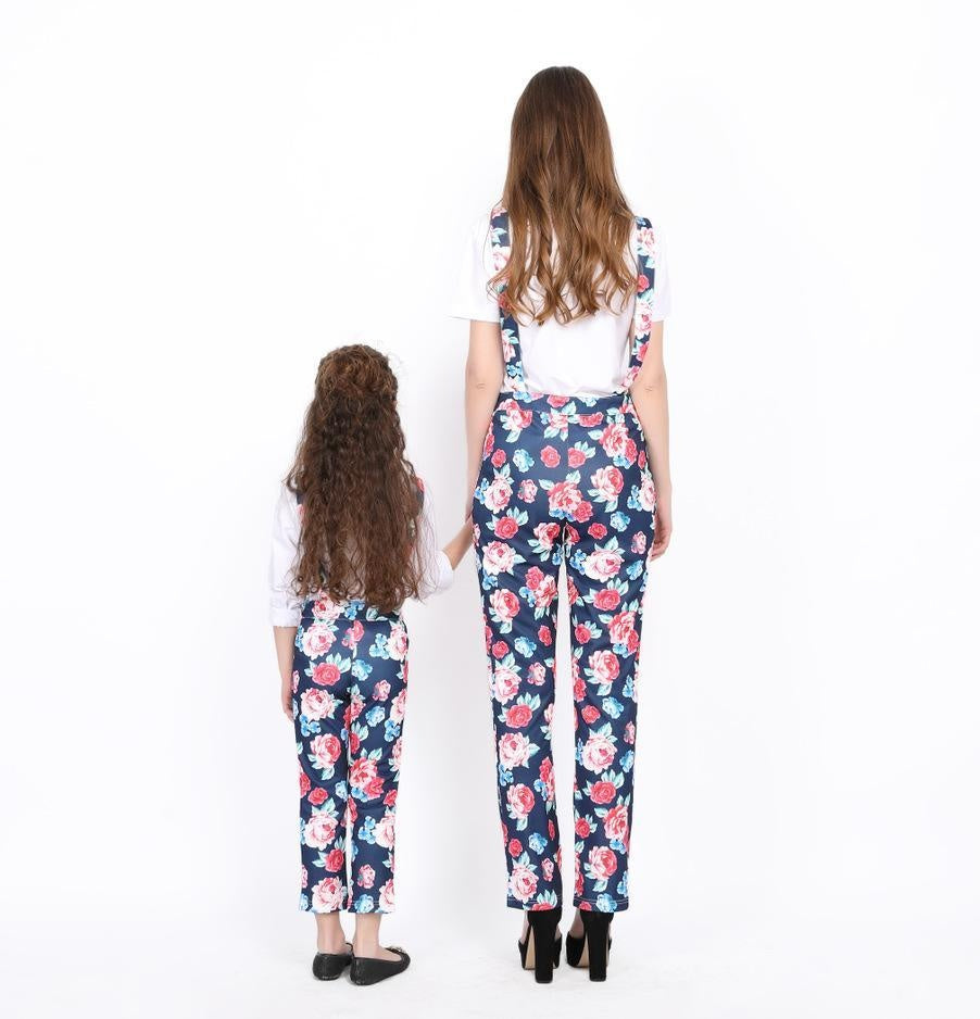 Family Spring Parent-child One-piece Printed Overalls Pants