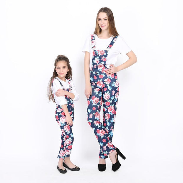 Family Spring Parent-child One-piece Printed Overalls Pants