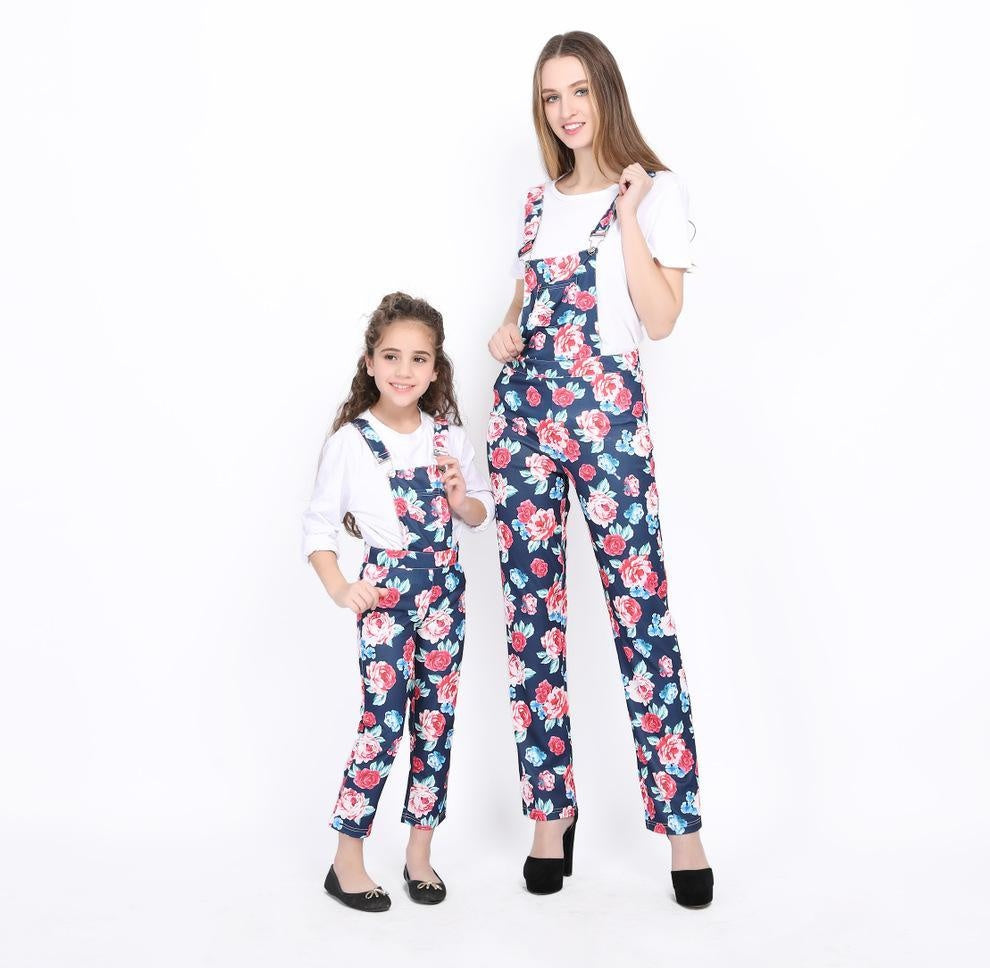 Family Spring Parent-child One-piece Printed Overalls Pants