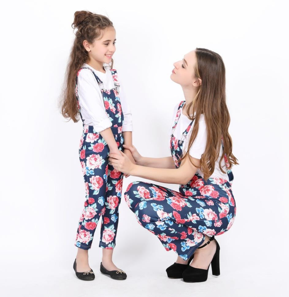 Family Spring Parent-child One-piece Printed Overalls Pants