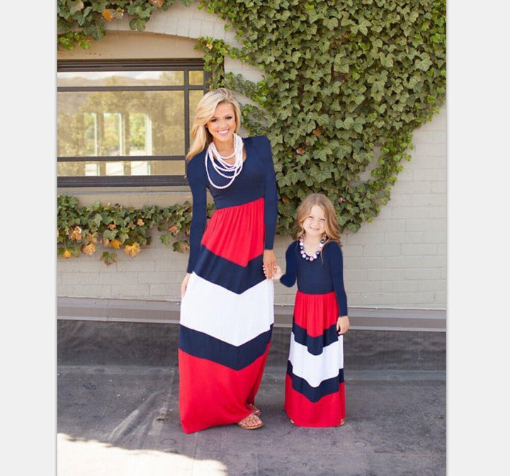 Family Matching Stitching Contrast Parent-child Long-sleeved Dress - MomyMall Type4 / S