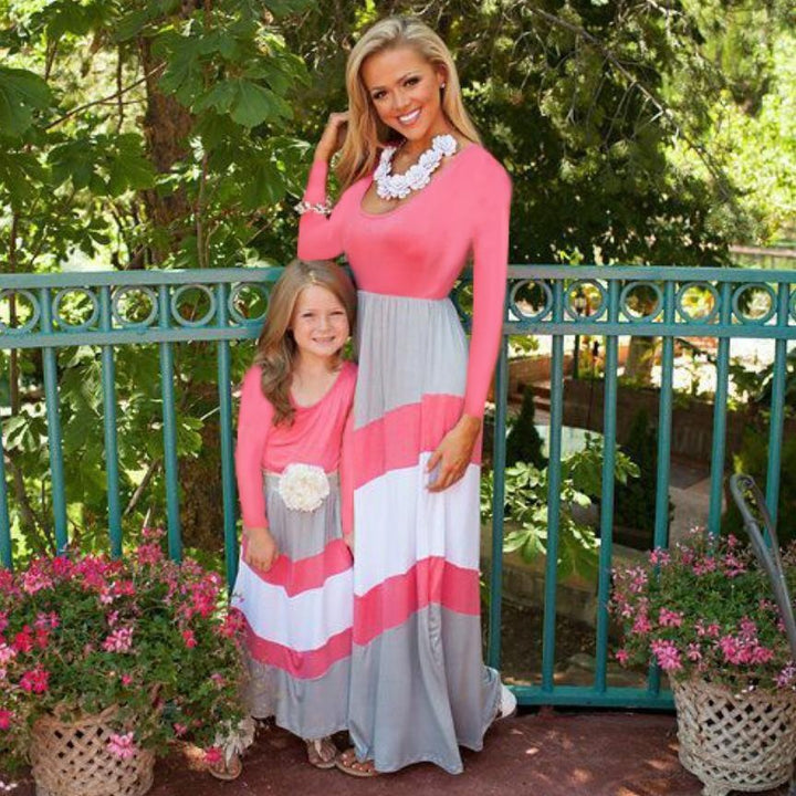 Family Matching Stitching Contrast Parent-child Long-sleeved Dress - MomyMall Type2 / S